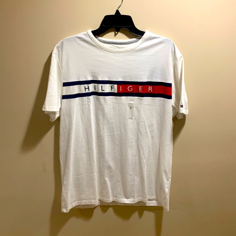 Tommy Hilfiger White Graphic Logo Tee Size L